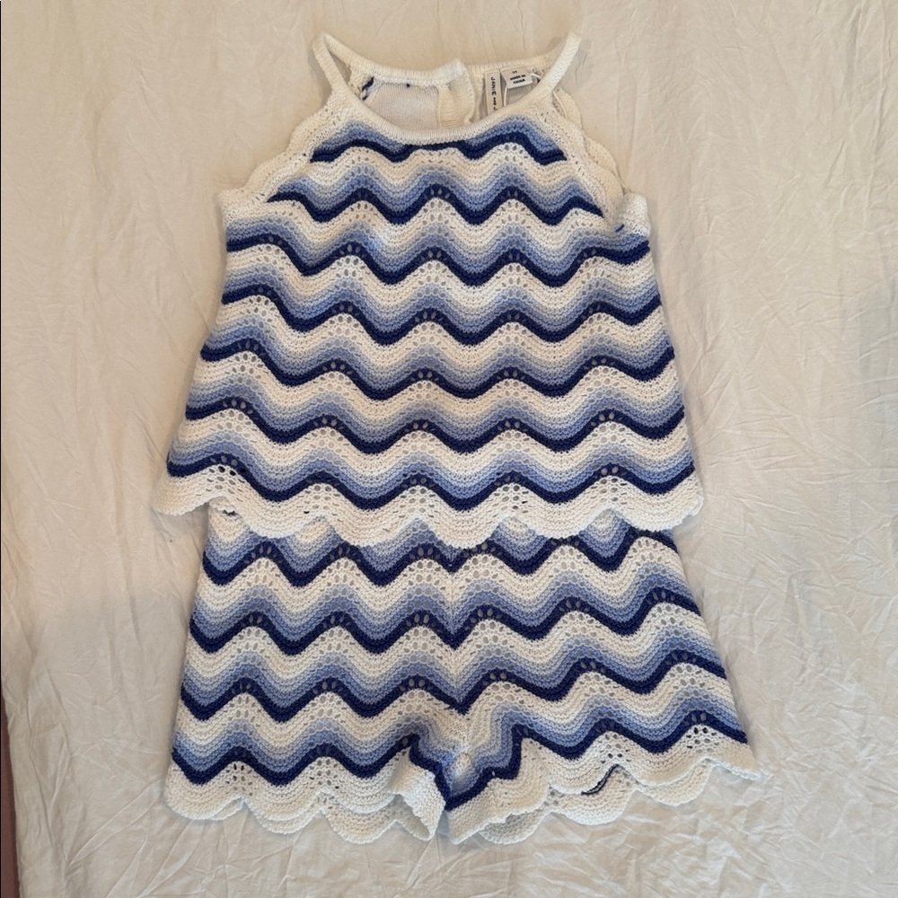 NWT Janie and Jack 2T two piece Blue and White Crochet Halter Top and Shorts Set